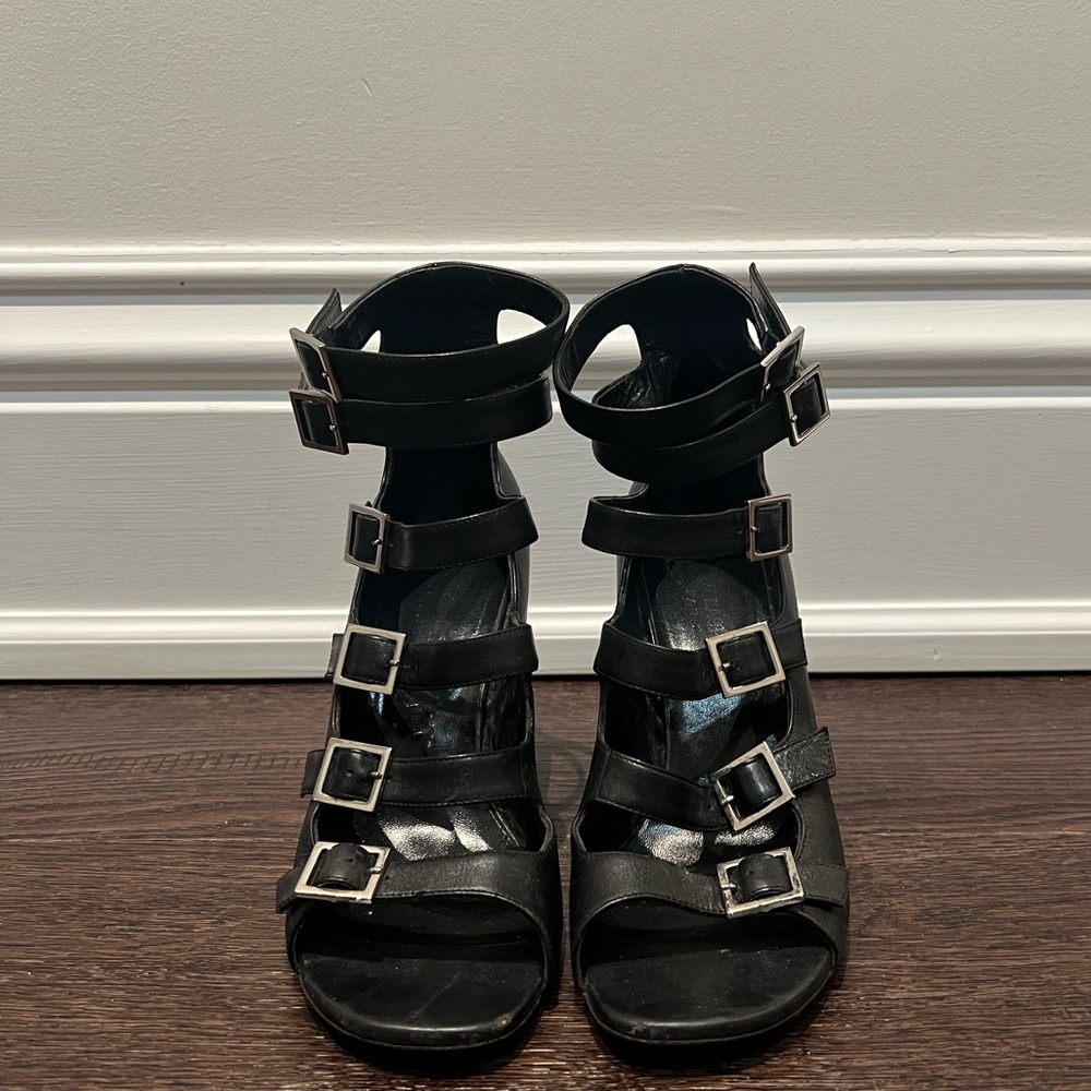 Saint Laurent black leather strappy sandals